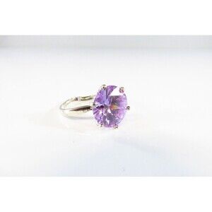 Sterling Silver 12mm Violet Purple Solitaire Stone Ring Size 6 3/4 Bent Band